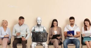 menschen im Wartezimmer mit einem humanoiden Robotor