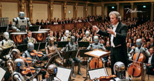 Dirigent mit Robotororchester