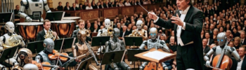 Dirigent mit Robotororchester