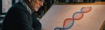 Mann zeichnet Doppelhelix